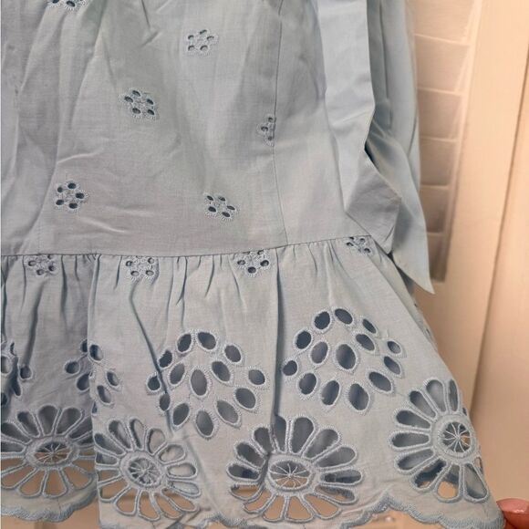 Rebecca Minkoff Broderie Anglaise Embroidered Blouse in Sky Blue - Picture 3 of 5